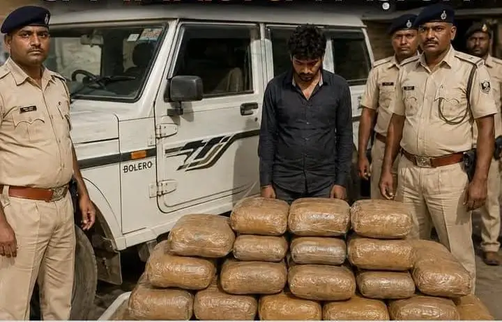 बोलेरो में 54 लाख का 135 किलो गांजा के साथ  गाड़ी को पुलिस ने पकड़ा